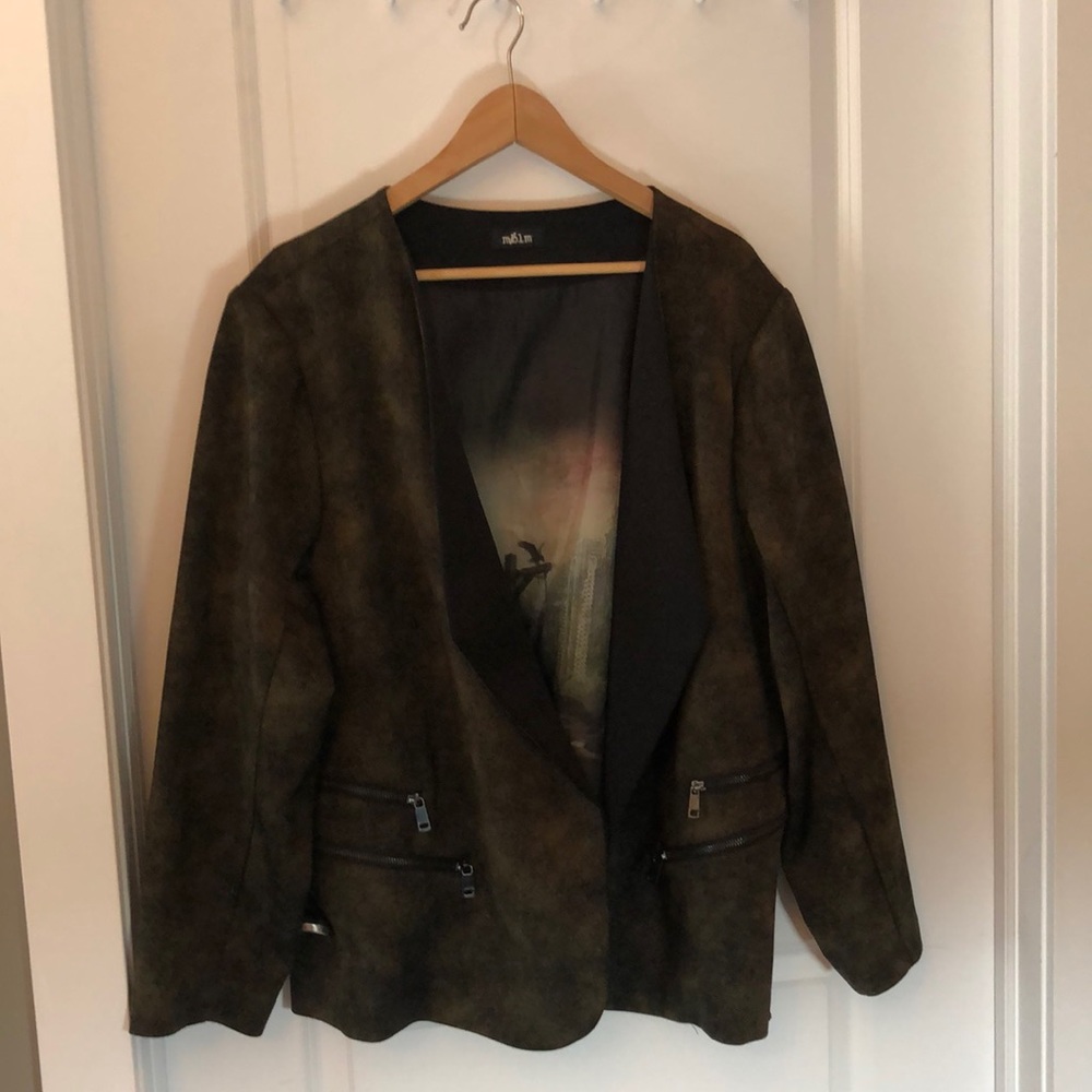 Plus Size 3 Army Green Graphic Blazer